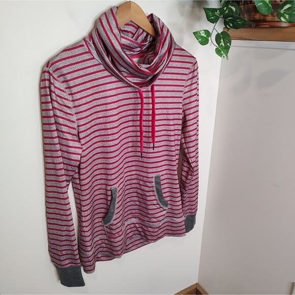 Roxy Plain Jane Slouchy Neck Striped Sweater in Magenta/Gray Size Large - Picture 3 of 12